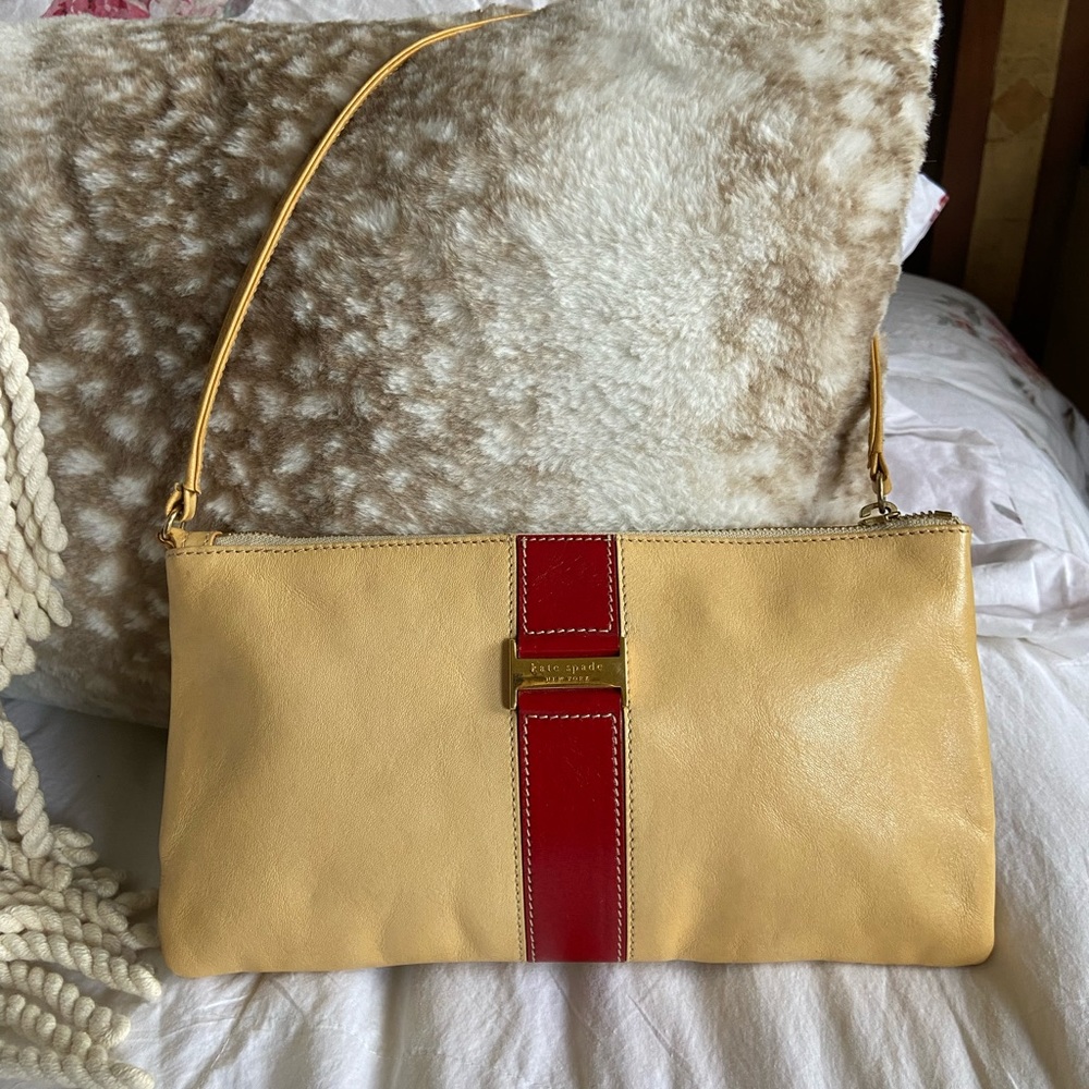 Vintage Beige & Red Kate Spade Zipper Clutch